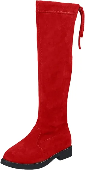 Girl's Knee Length Boots Ties Side Zipper Suede Over Knee Long High Boots Round Toe Low Heel Fashion Riding Shoes