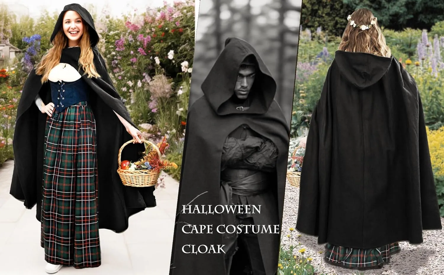 GOLDSTITCH Medieval Cloak Renaissance Hooded Vintage Cape Costume Deluxe Halloween Adult Cape Cloak