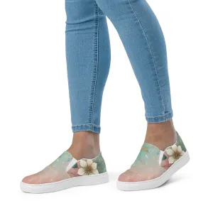 Green Floral Womens Slip-On Canvas Shoes
