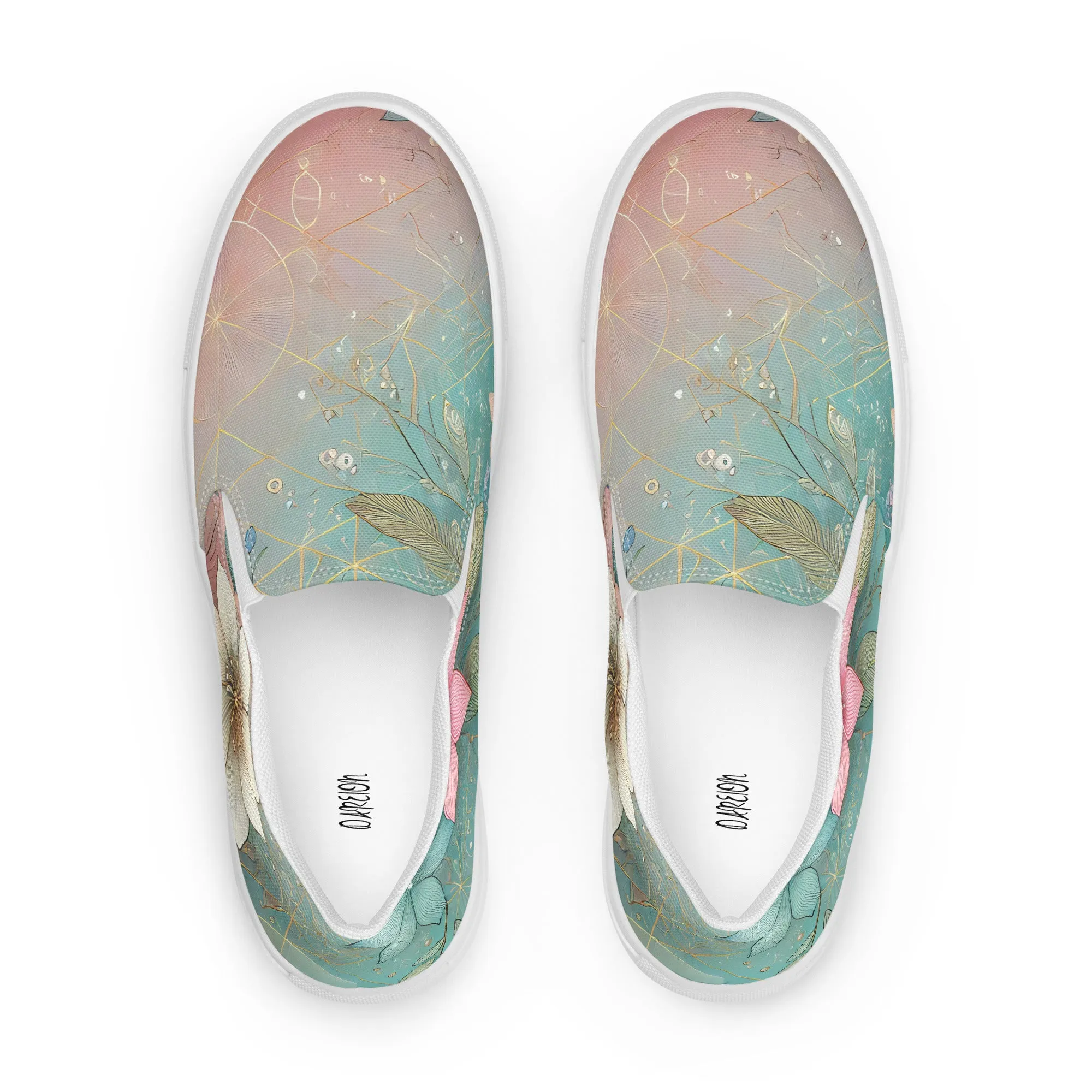 Green Floral Womens Slip-On Canvas Shoes