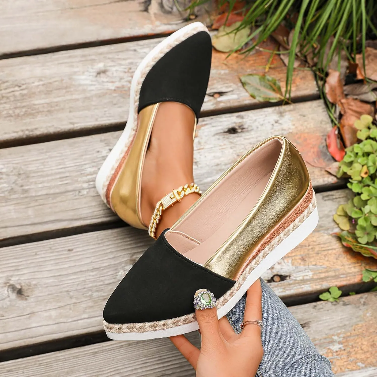 Ladies Weave Pointed Toe Slip On Summer Slope Heel Thick Soled Wedges Casual Womens Casual Dress Shoes Width Low Heel