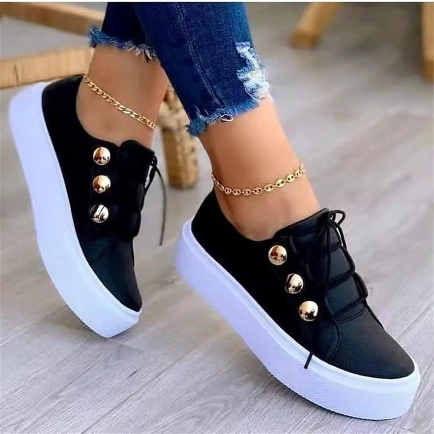 Ladmiple Shoes For Women Sneakers Slip Ons Lace ups Casual Leather Walking Shoes Summer Fashion Platform Flats Loafers