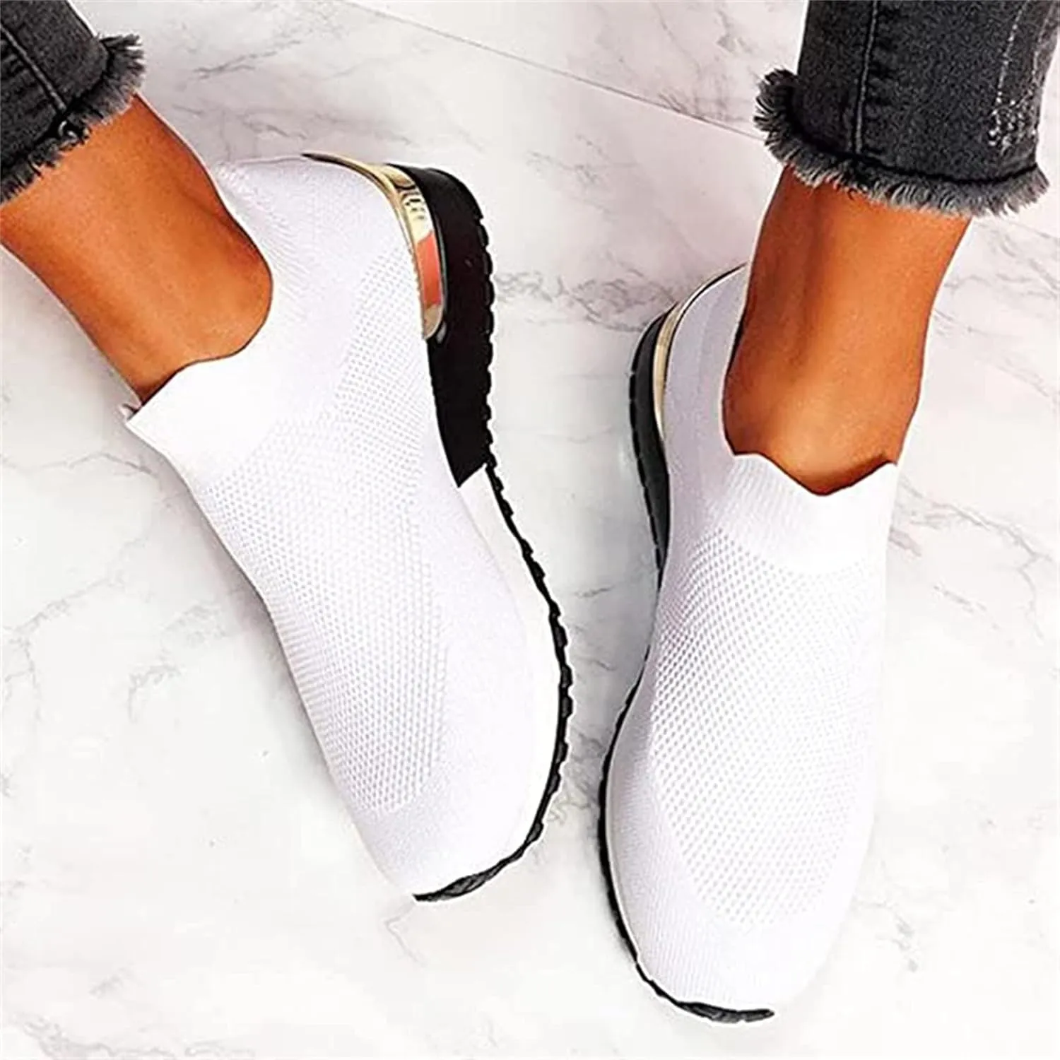 Ladmiple Walking Sneakers For Women Wide Width Tennis Shoes Slip On Memory Foam Non Slip Athletic Running Gym Sneakers