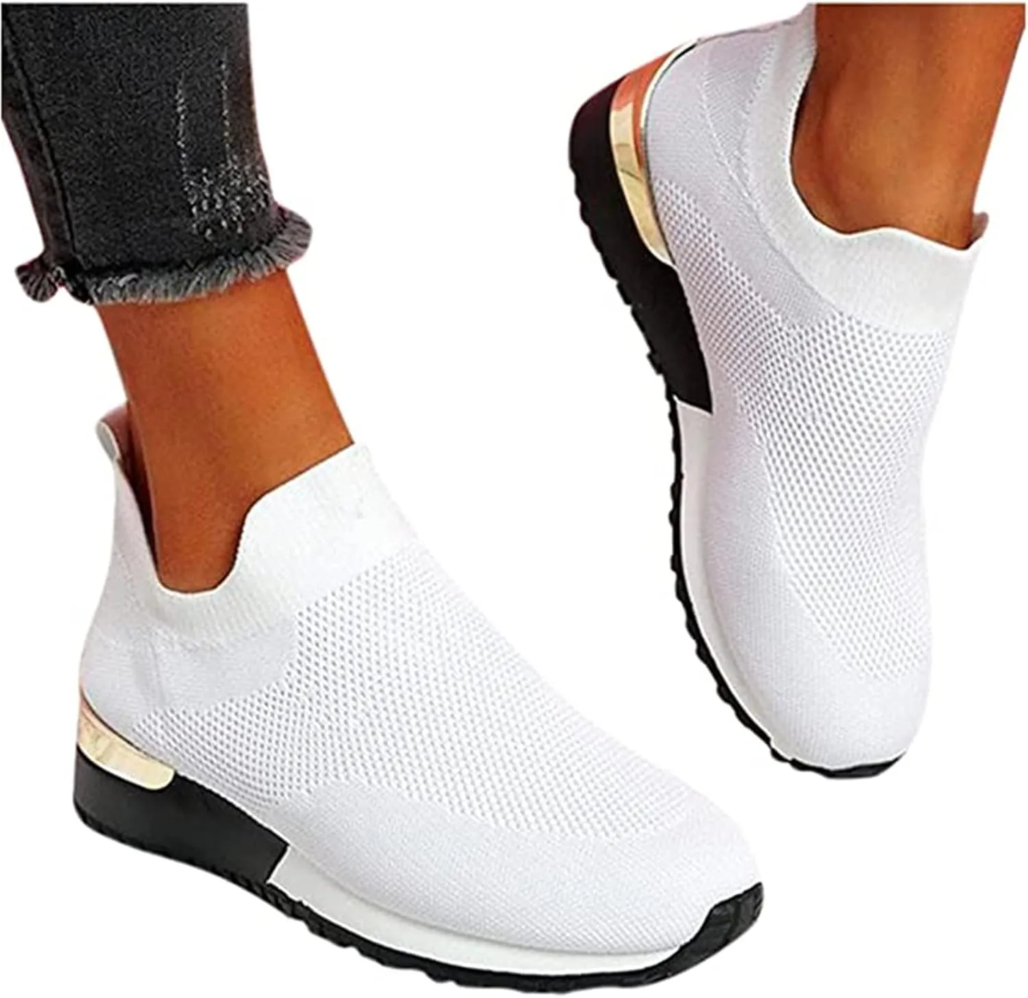 Ladmiple Walking Sneakers For Women Wide Width Tennis Shoes Slip On Memory Foam Non Slip Athletic Running Gym Sneakers