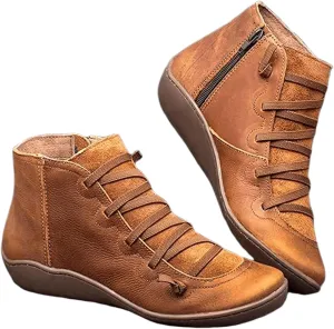Lausiuoe Boots For Women Ankle Booties Flat Shoes Wedges Fashion Ankle Boots High Top Casual Dressy Western Boot Pull-On