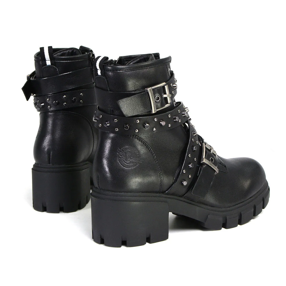 MBL9444 Women's Bruiser Black Leather Lace to Toe Boots with Studded Straps