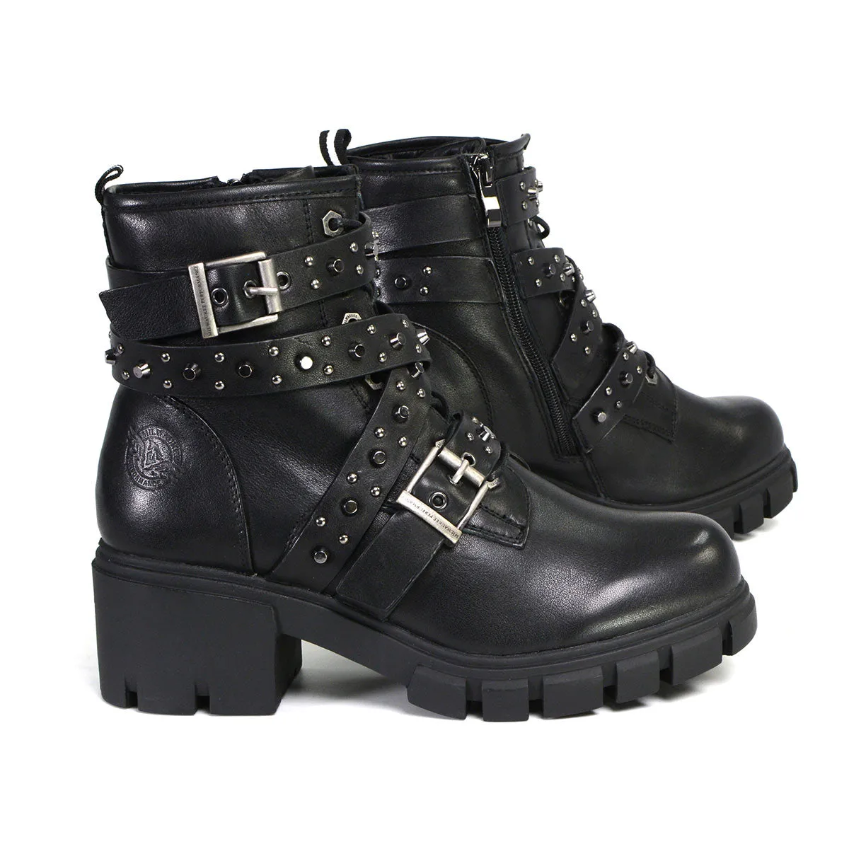 MBL9444 Women's Bruiser Black Leather Lace to Toe Boots with Studded Straps