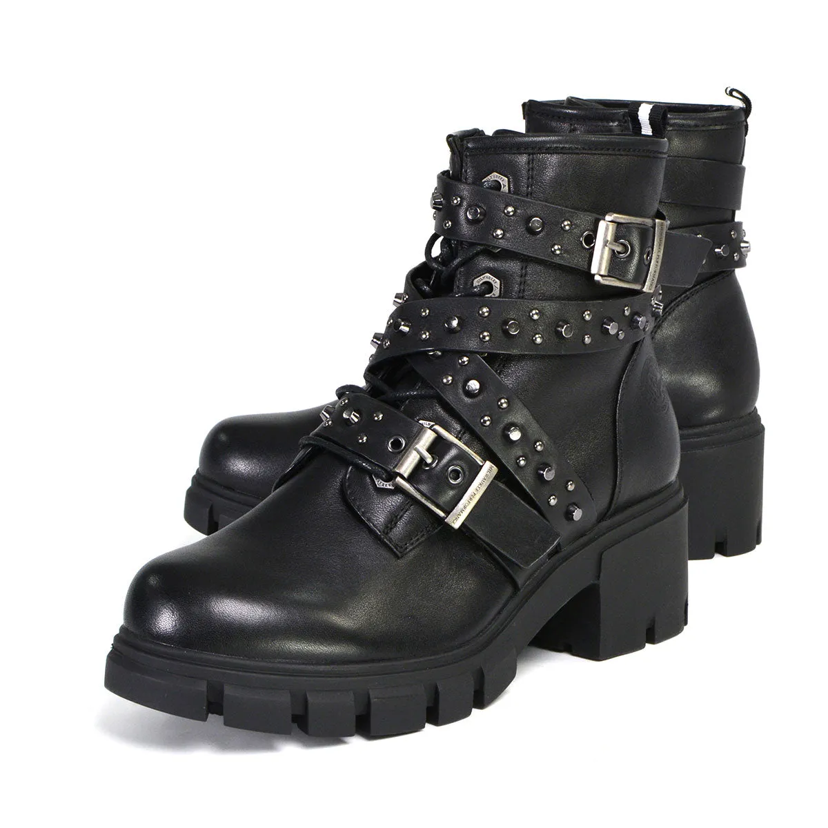 MBL9444 Women's Bruiser Black Leather Lace to Toe Boots with Studded Straps