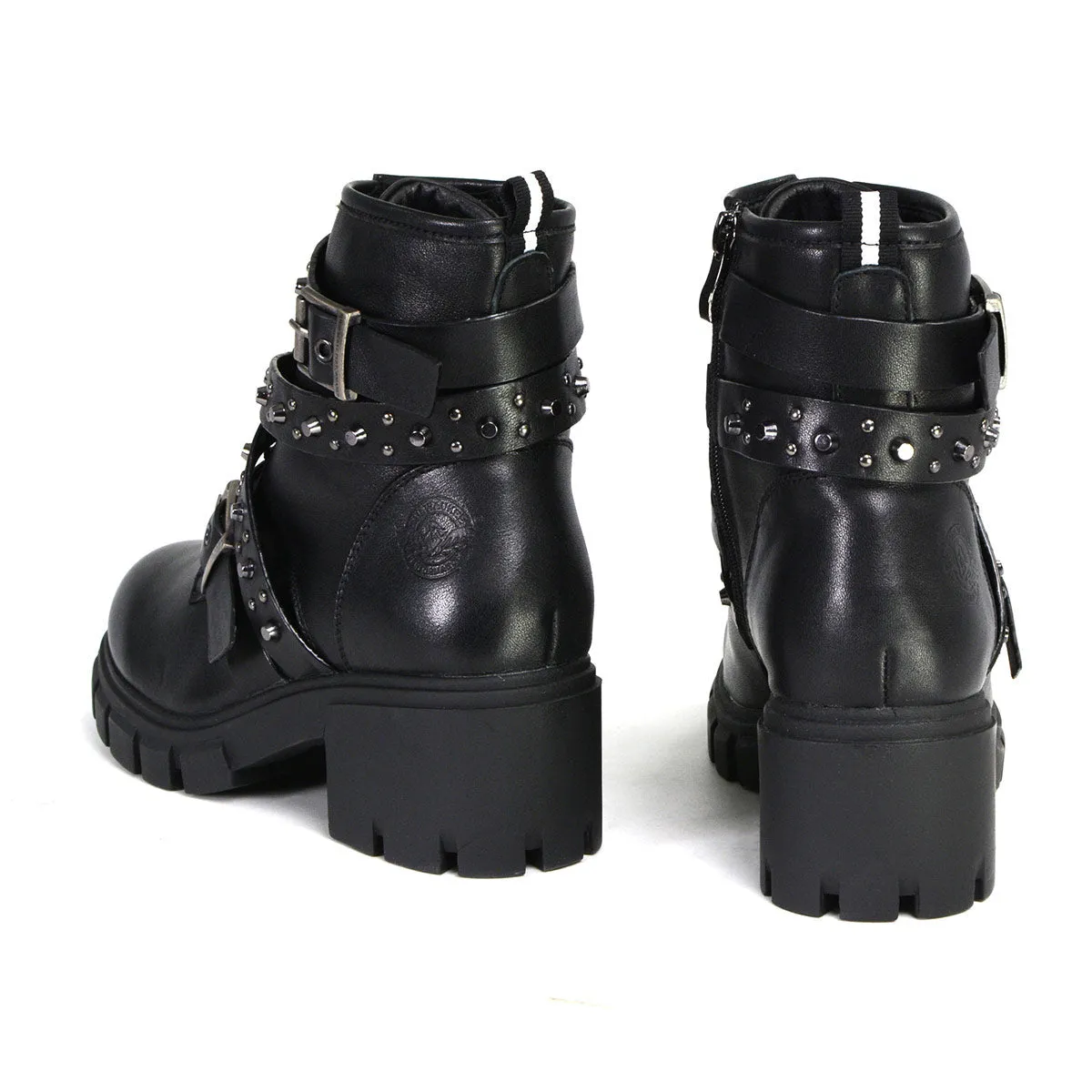 MBL9444 Women's Bruiser Black Leather Lace to Toe Boots with Studded Straps