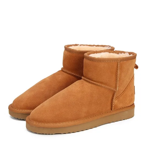 MBR FORCE Classic Genuine Cowhide leather  snow boots 100% Wool Women Boots Warm winter shoes for women large size 34-44