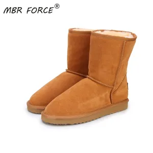 MBR FORCE Classic Genuine Cowhide leather  snow boots 100% Wool Women Boots Warm winter shoes for women large size 34-44
