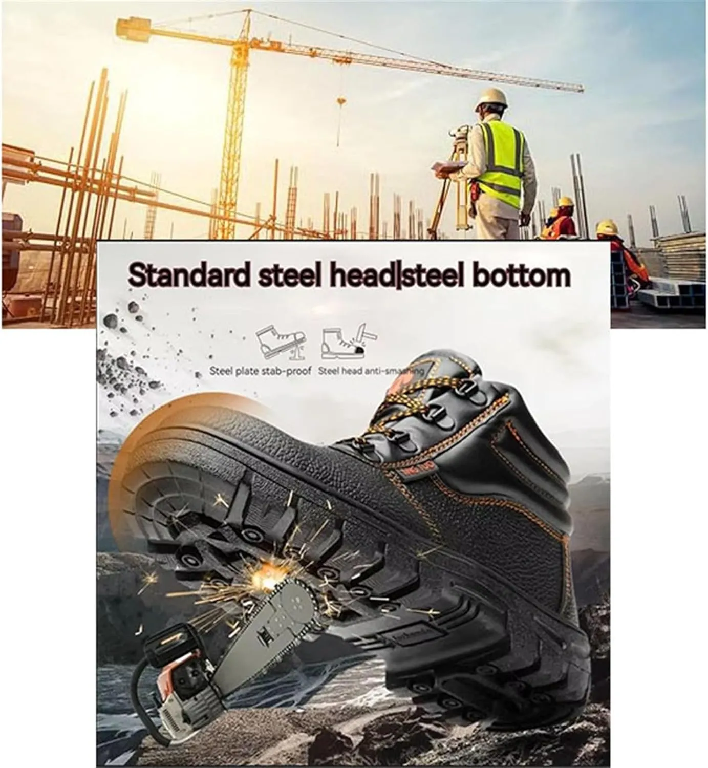 Men's Waterproof Steeltoe Work Boot, Men Lace up Steel Safety Toe Puncture Resistant Waterproof Industrial Work Boot, Utility Industrial Abrasion Resistant Safety Protection Boots