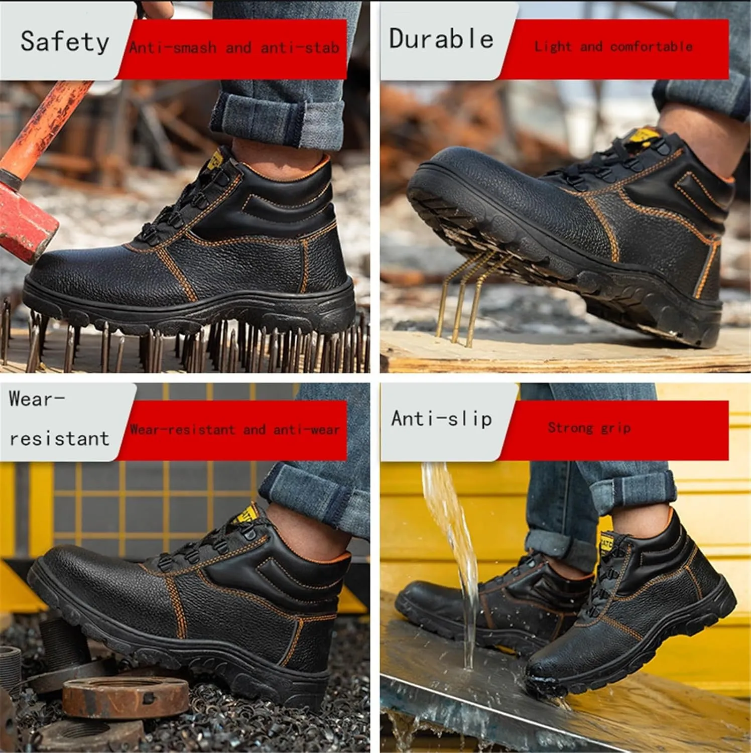 Men's Waterproof Steeltoe Work Boot, Men Lace up Steel Safety Toe Puncture Resistant Waterproof Industrial Work Boot, Utility Industrial Abrasion Resistant Safety Protection Boots