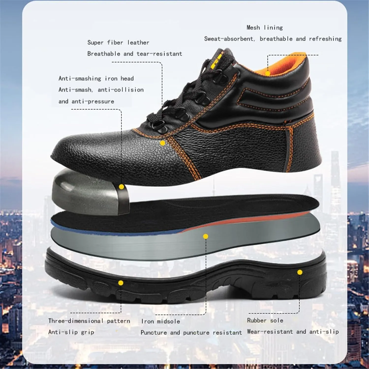 Men's Waterproof Steeltoe Work Boot, Men Lace up Steel Safety Toe Puncture Resistant Waterproof Industrial Work Boot, Utility Industrial Abrasion Resistant Safety Protection Boots