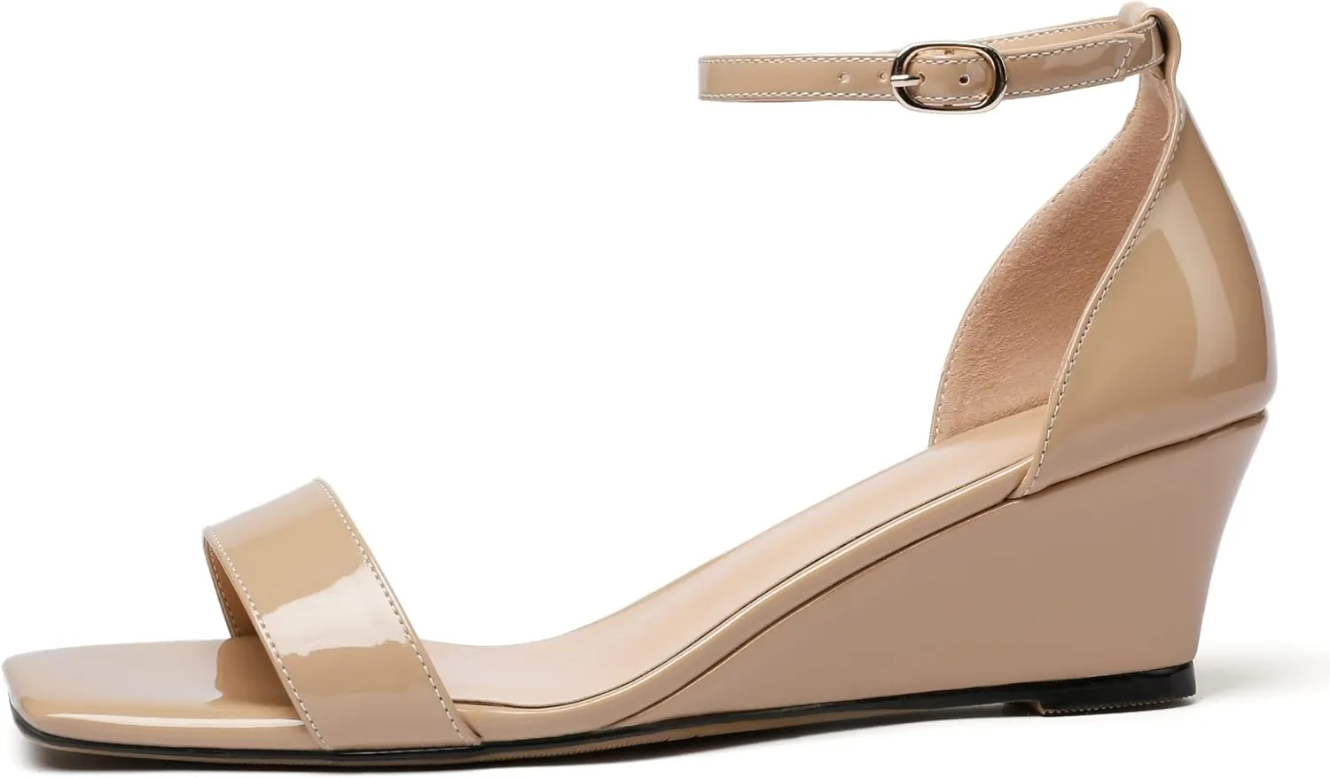 Mettesally Women's Wedge Heels Sandals Mid Heel Ankle Strap Square Open Toe Evening Dress Wedding Shoes