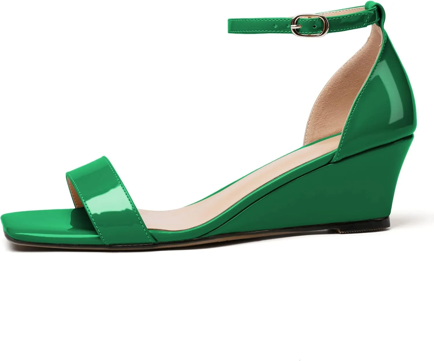 Mettesally Women's Wedge Heels Sandals Mid Heel Ankle Strap Square Open Toe Evening Dress Wedding Shoes