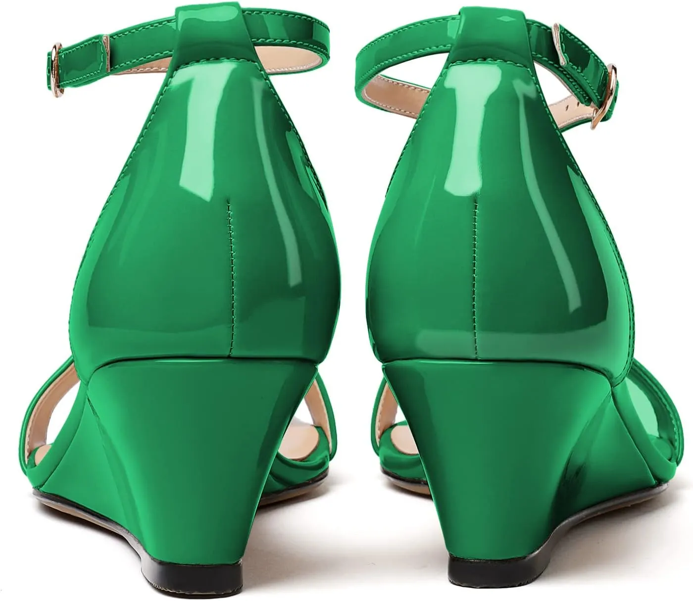 Mettesally Women's Wedge Heels Sandals Mid Heel Ankle Strap Square Open Toe Evening Dress Wedding Shoes