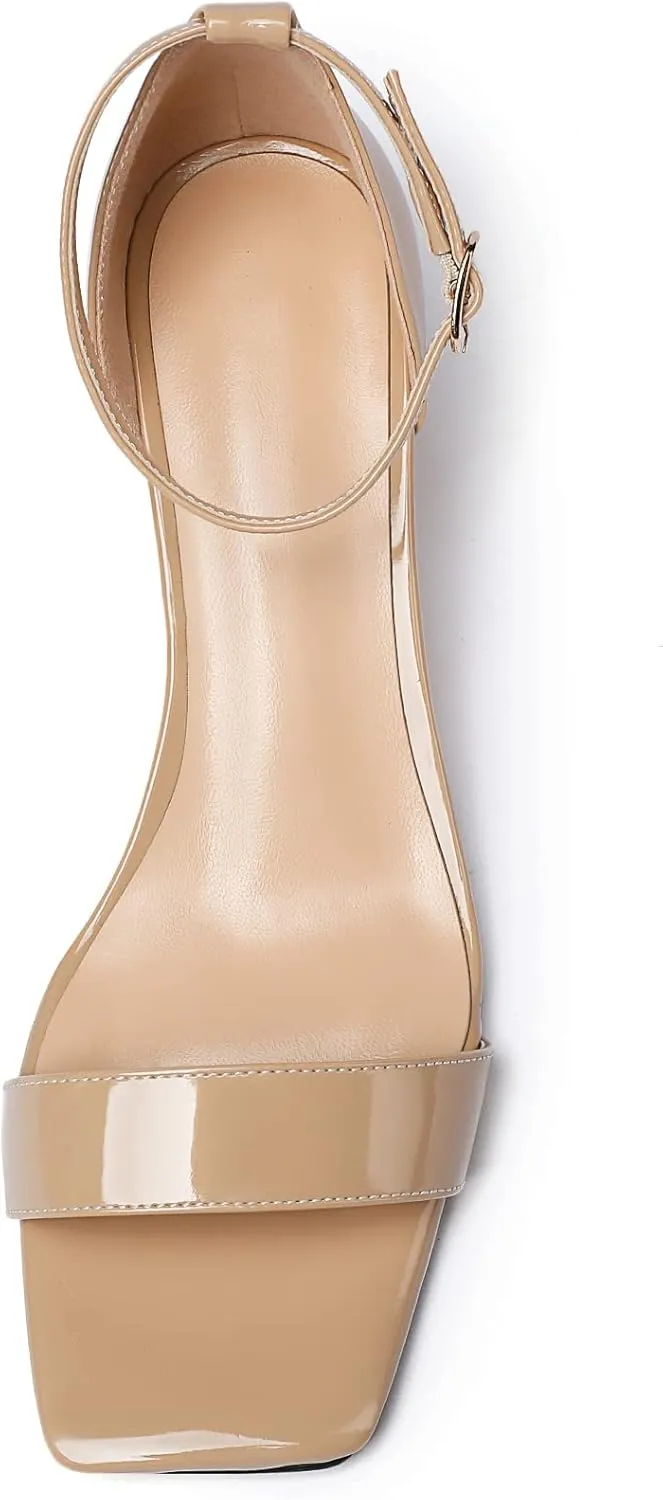 Mettesally Women's Wedge Heels Sandals Mid Heel Ankle Strap Square Open Toe Evening Dress Wedding Shoes