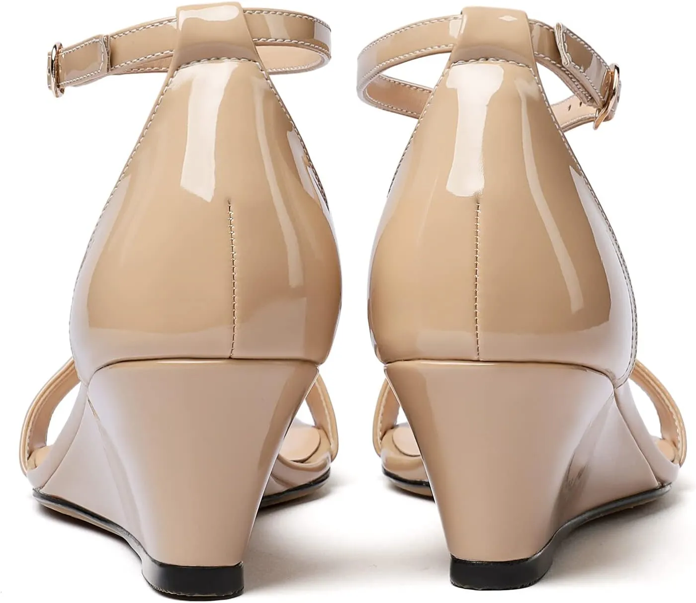Mettesally Women's Wedge Heels Sandals Mid Heel Ankle Strap Square Open Toe Evening Dress Wedding Shoes