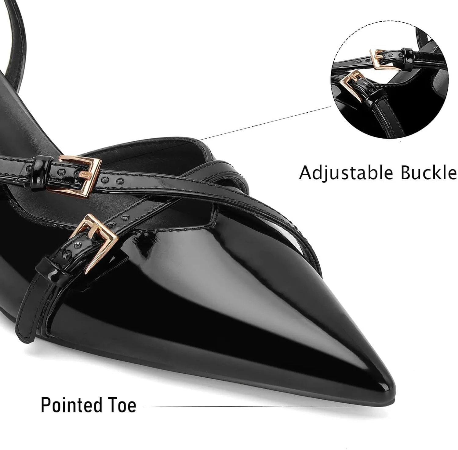 MICIFA Slingback Kitten Heels for Women Pointed Toe Stiletto Heels Slip On Pumps with Buckled Straps Dress Work Heeled Sandals