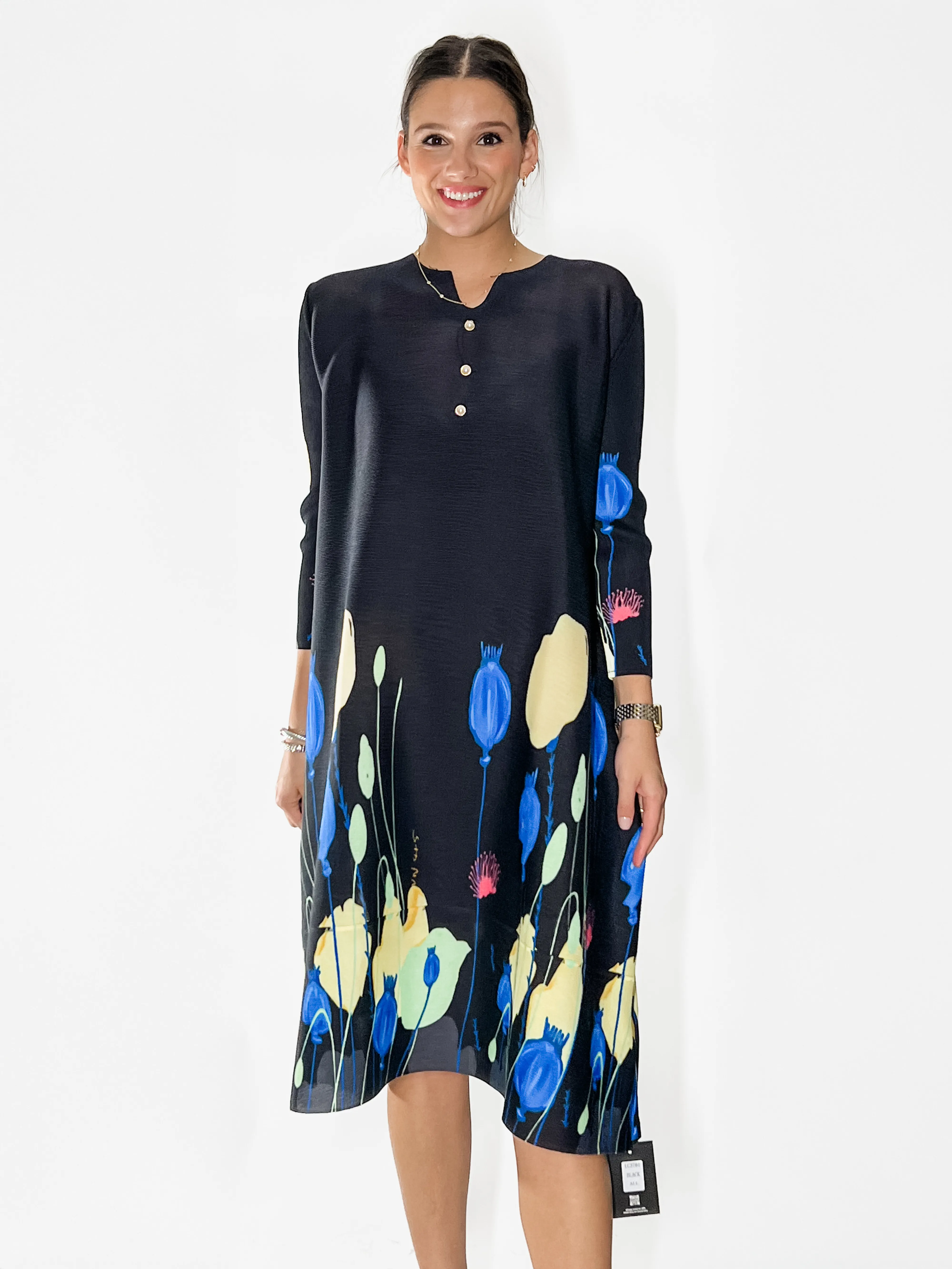 Midnight Meadow Print Midi Dress