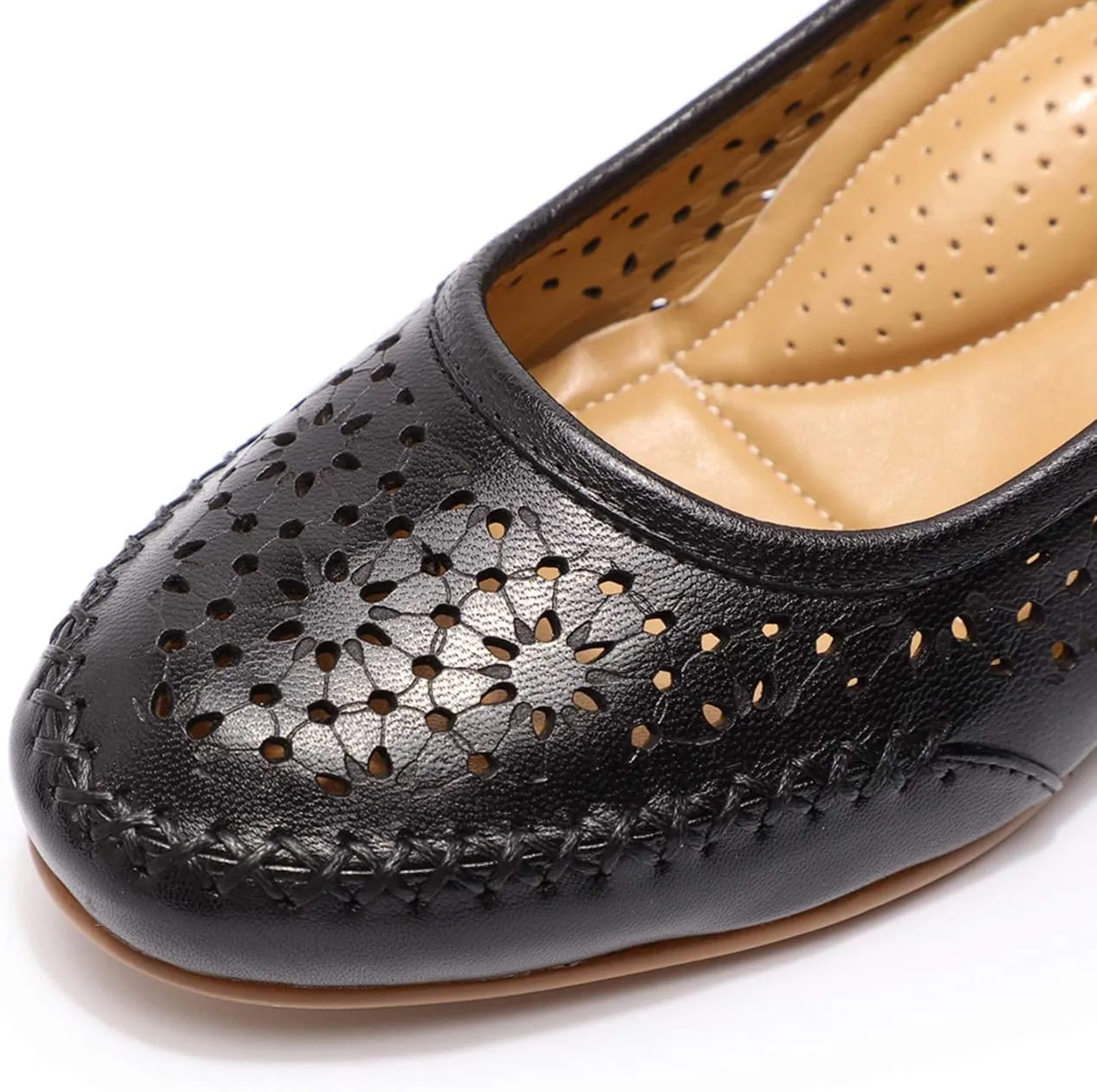 Mona flying Women's Leather Closed Toe 2 Inch Mid Wedges Heels with Arch Support Round Toe Comfortable Dress Pumps for Women Ladies