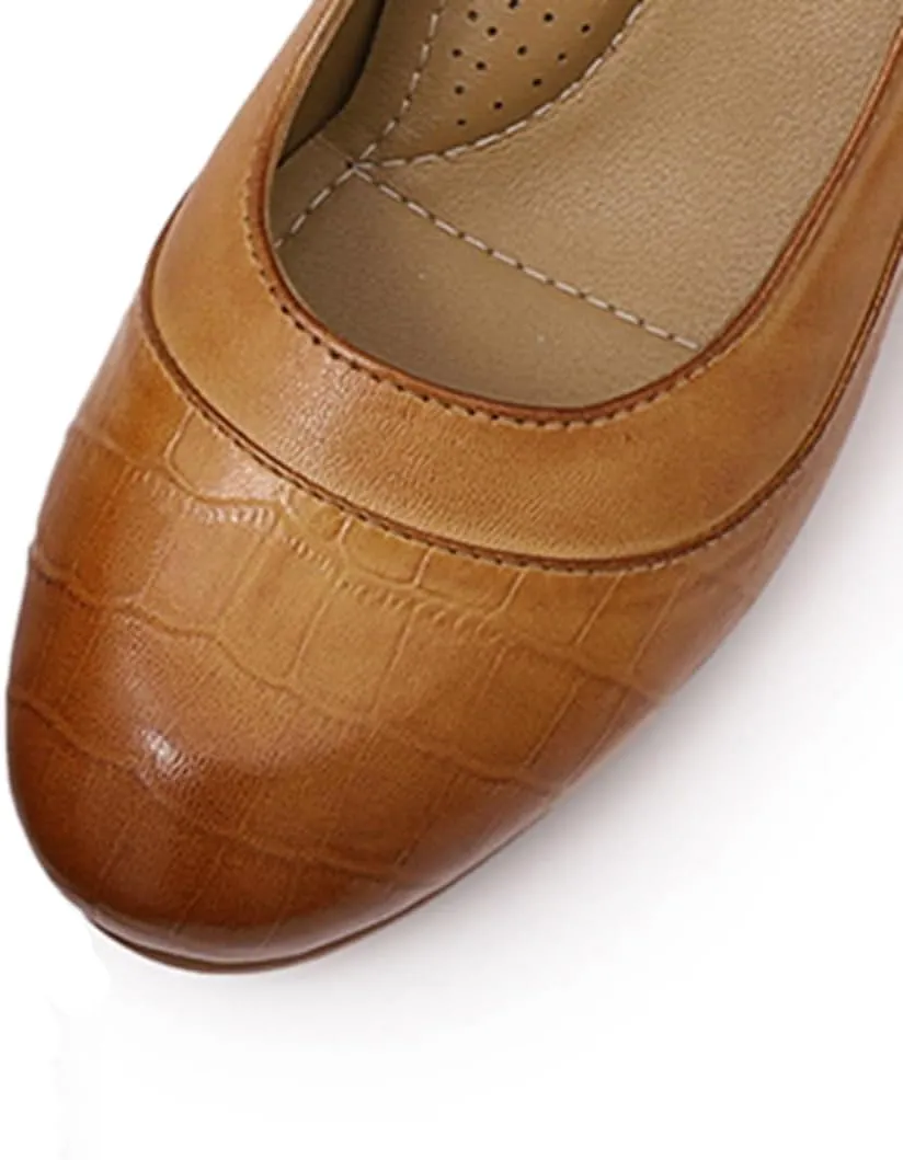 Mona flying Women's Leather Closed Toe 2 Inch Mid Wedges Heels with Arch Support Round Toe Comfortable Dress Pumps for Women Ladies
