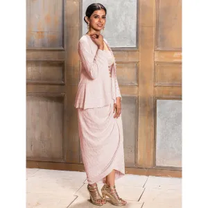 MONK & MEI Aaliyah Baby Pink-Embroidered Jacket and Dhoti (Set of 2)