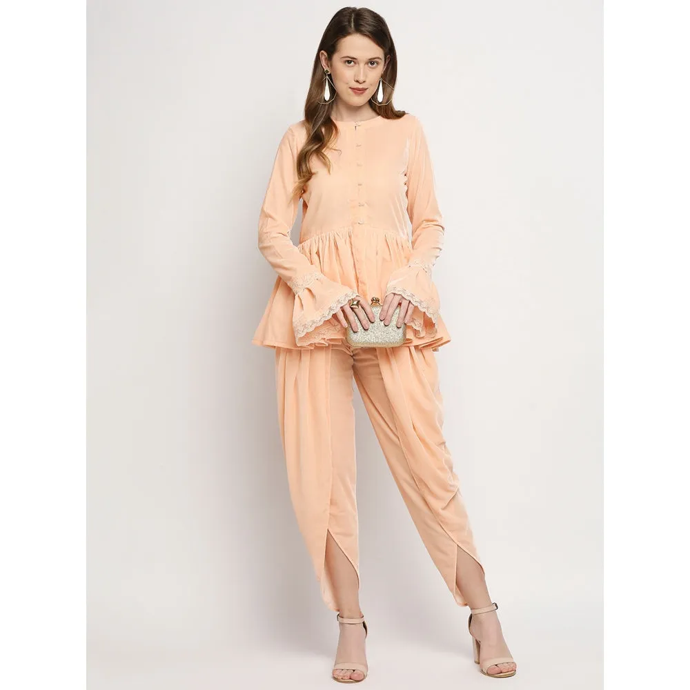 Monk & Mei Farah - Jacket And Dhoti - Peach Pink (Set Of 2)