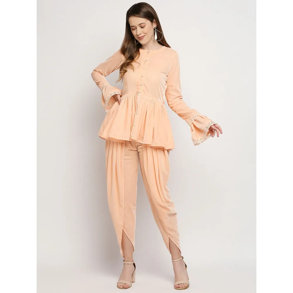 Monk & Mei Farah - Jacket And Dhoti - Peach Pink (Set Of 2)