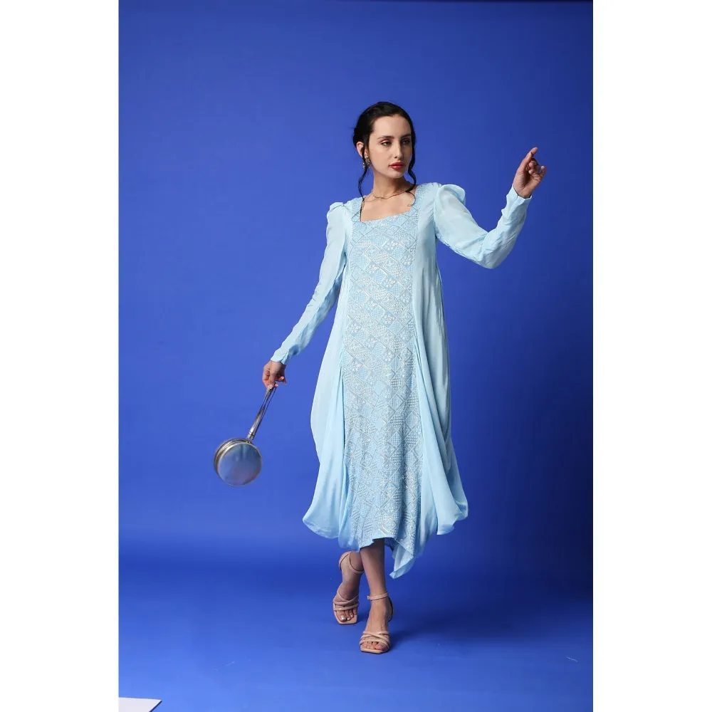MONK & MEI Fatima Chikankari Cowl Dress - Ice Blue
