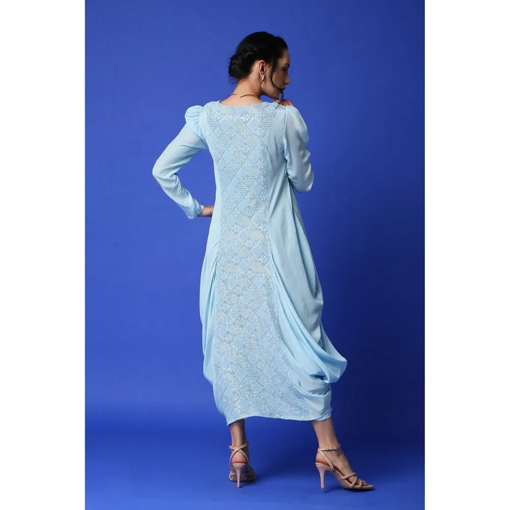 MONK & MEI Fatima Chikankari Cowl Dress - Ice Blue