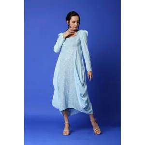 MONK & MEI Fatima Chikankari Cowl Dress - Ice Blue