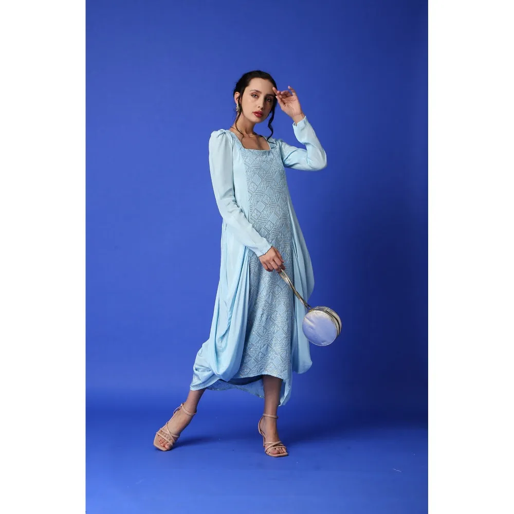 MONK & MEI Fatima Chikankari Cowl Dress - Ice Blue
