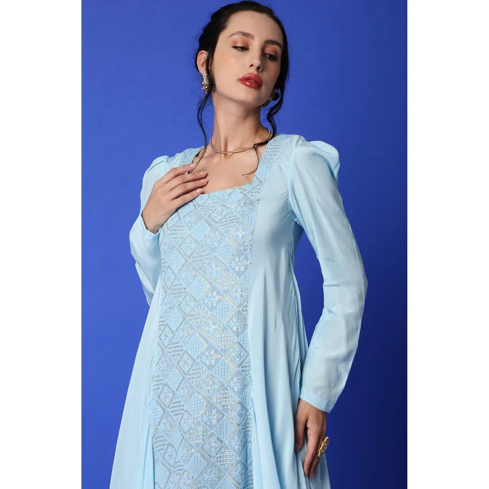 MONK & MEI Fatima Chikankari Cowl Dress - Ice Blue