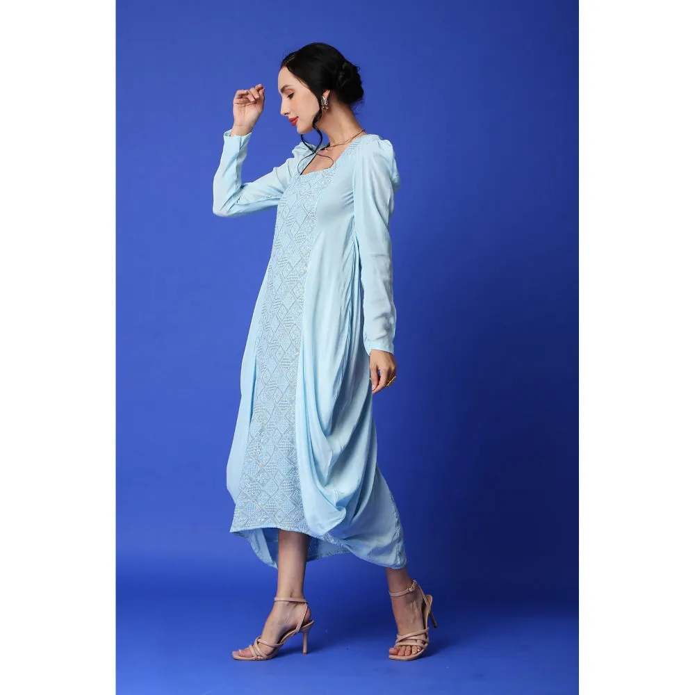 MONK & MEI Fatima Chikankari Cowl Dress - Ice Blue