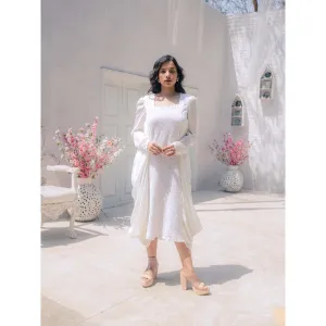 MONK & MEI Fatima Chikankari Cowl Dress- White