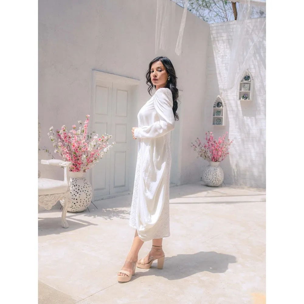 MONK & MEI Fatima Chikankari Cowl Dress- White