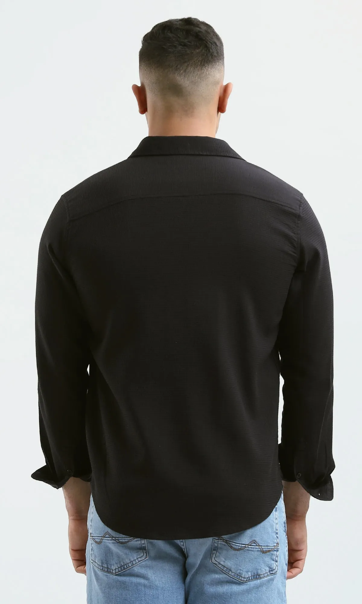 O178989 Cotton Long Sleeves Black Patterned Shirt