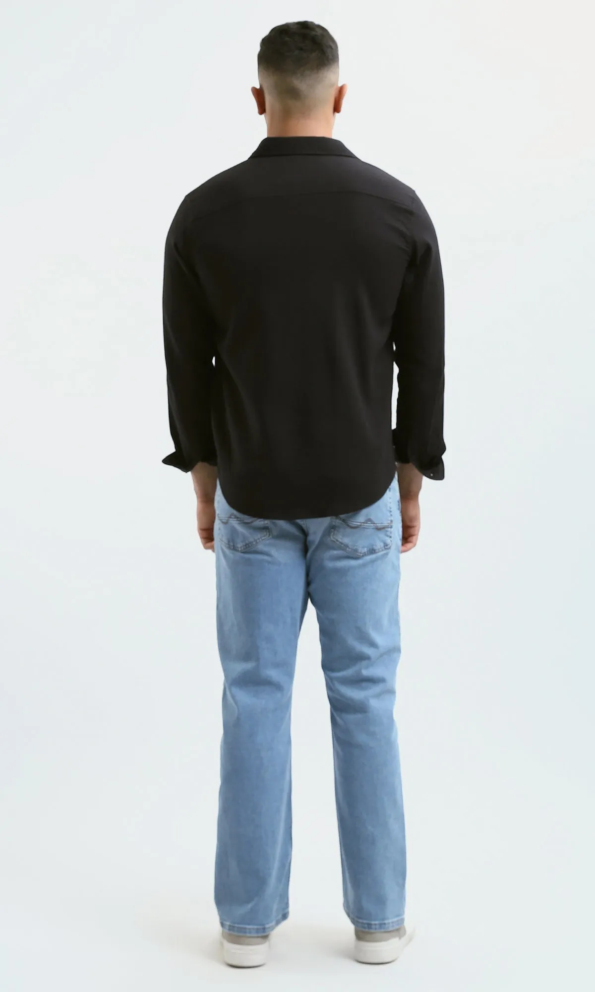 O178989 Cotton Long Sleeves Black Patterned Shirt