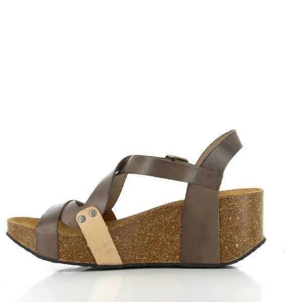 Plakton 275311 Grey & Tan Cross-Strap Slingback Wedges