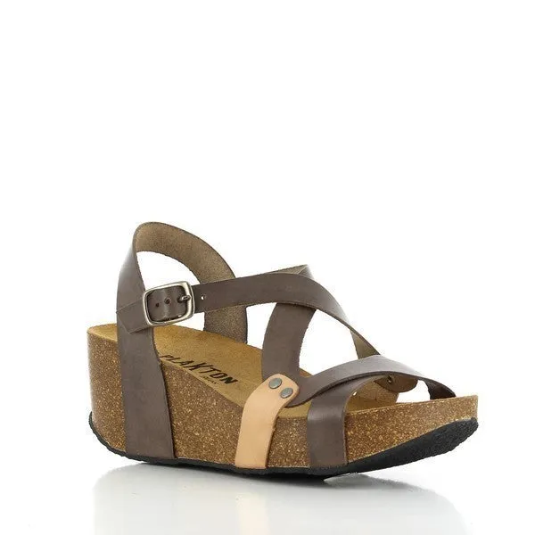 Plakton 275311 Grey & Tan Cross-Strap Slingback Wedges