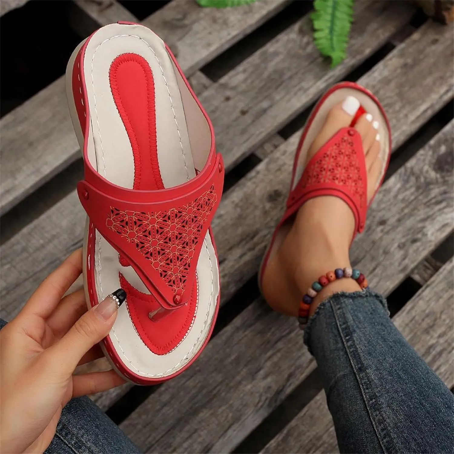 Sandals for Women 2025 Summer Orthopedic Arch Support Wedge Slip on Sandals Casual Beach Walking Wedges Flip Flops