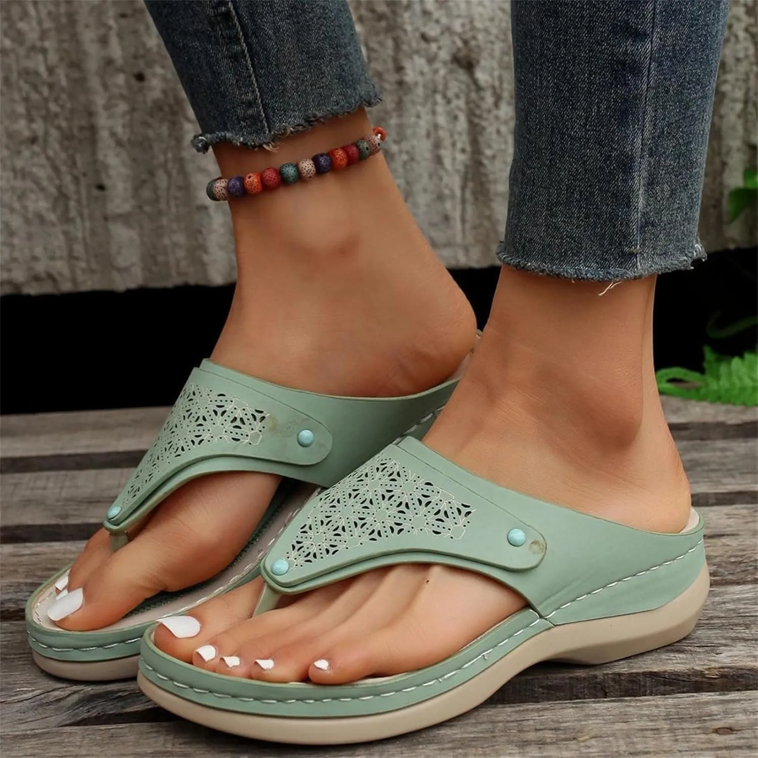 Sandals for Women 2025 Summer Orthopedic Arch Support Wedge Slip on Sandals Casual Beach Walking Wedges Flip Flops