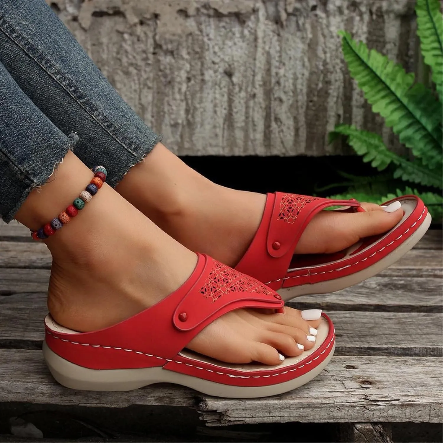 Sandals for Women 2025 Summer Orthopedic Arch Support Wedge Slip on Sandals Casual Beach Walking Wedges Flip Flops