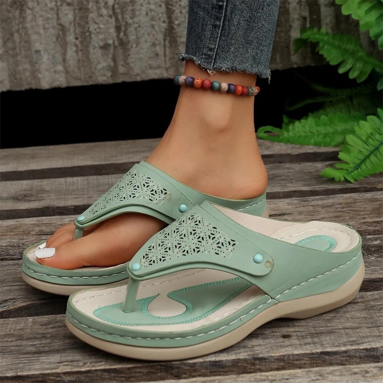 Sandals for Women 2025 Summer Orthopedic Arch Support Wedge Slip on Sandals Casual Beach Walking Wedges Flip Flops