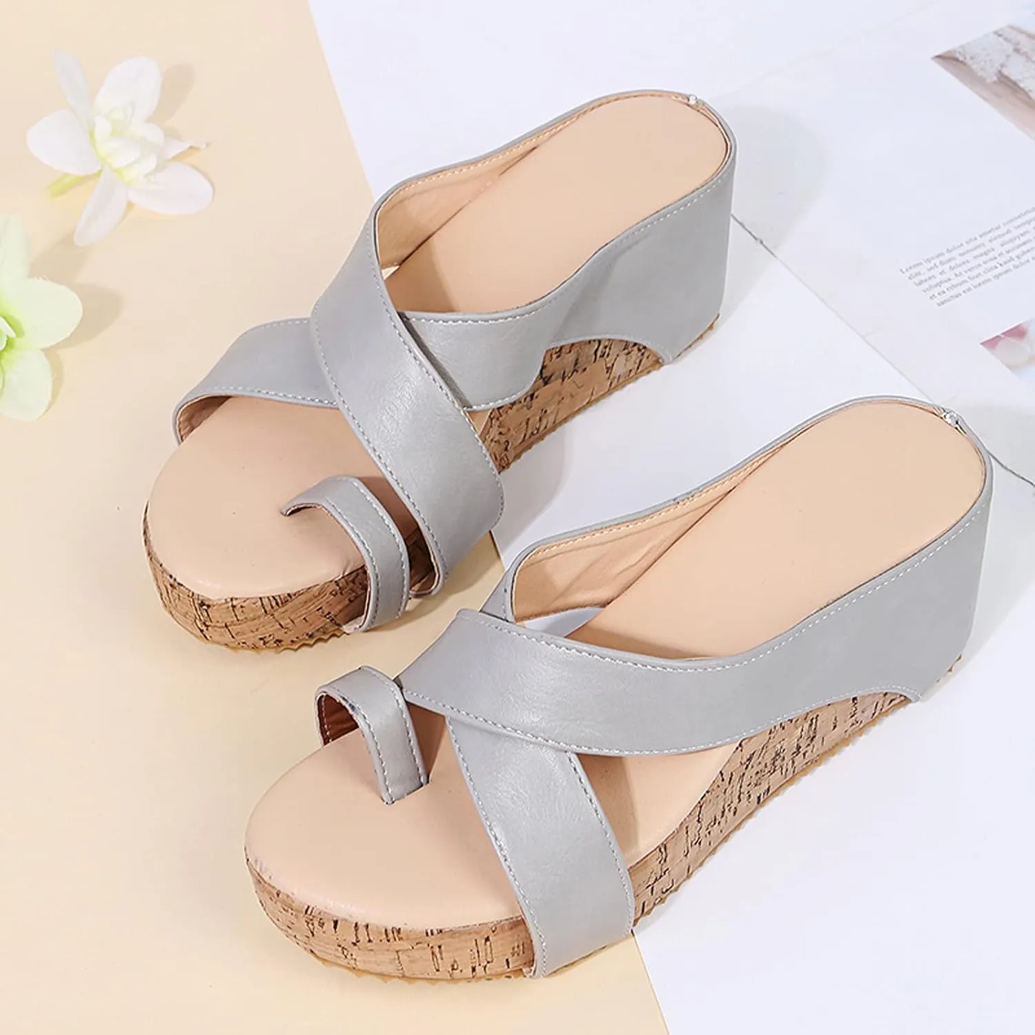 Sandals for Women Dress Beach Solid Breathable Sandals Wedges Shoes Color Slip-On Toe Casual Open Bridal Shoes Rose