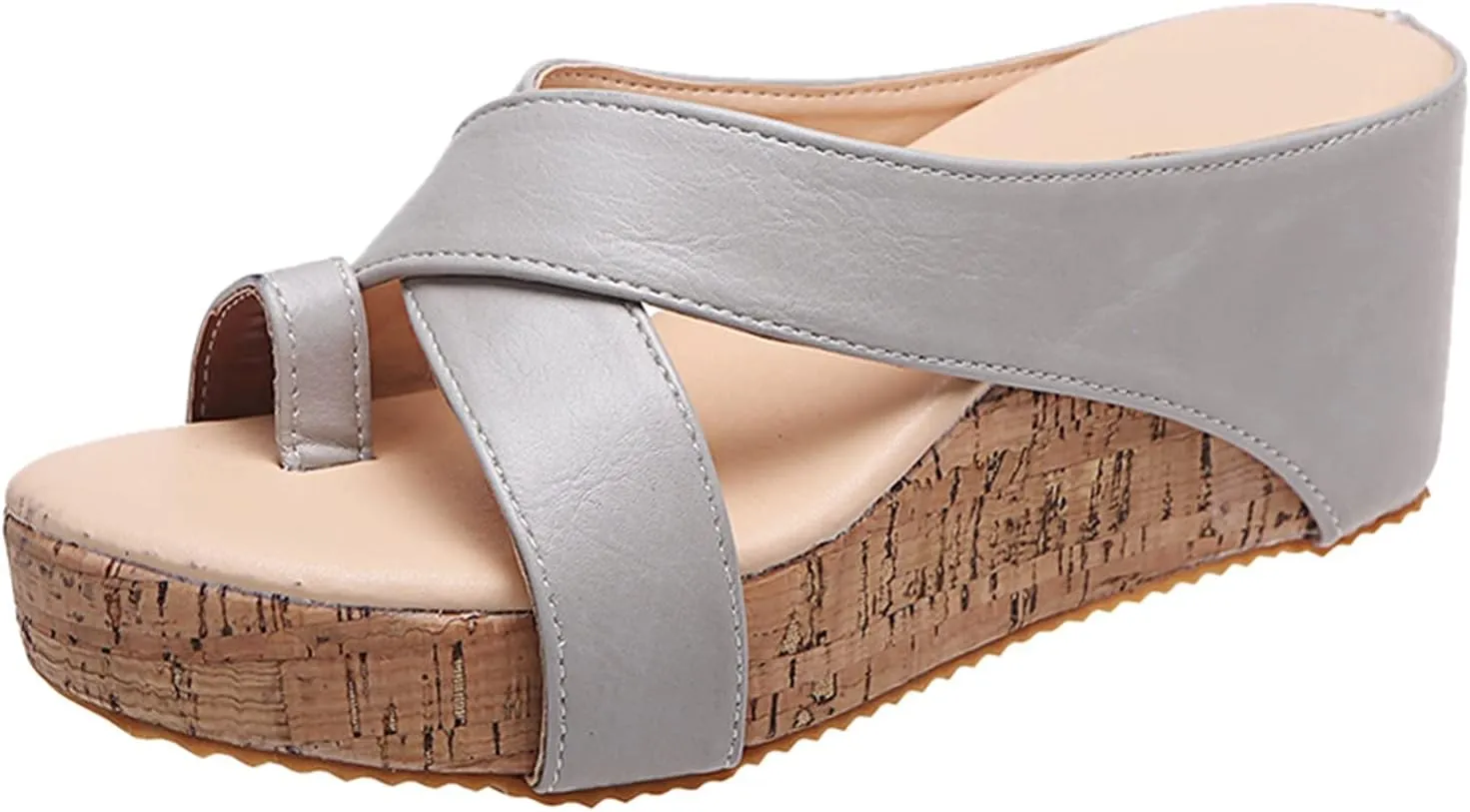 Sandals for Women Dress Beach Solid Breathable Sandals Wedges Shoes Color Slip-On Toe Casual Open Bridal Shoes Rose