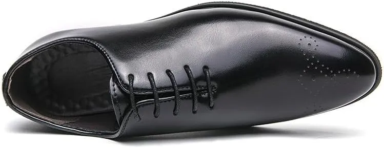 Santimon Mens Classic Oxford Dress Shoes Leather Lace-Up Formal Shoes, Elegant Perforated Toe Business Footwear for Weddings, Office, Formal Black/Brown