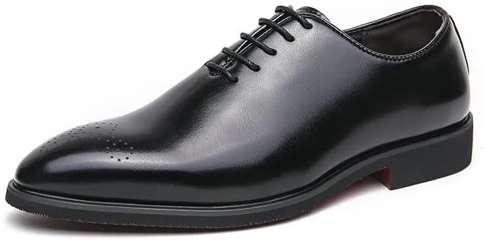 Santimon Mens Classic Oxford Dress Shoes Leather Lace-Up Formal Shoes, Elegant Perforated Toe Business Footwear for Weddings, Office, Formal Black/Brown